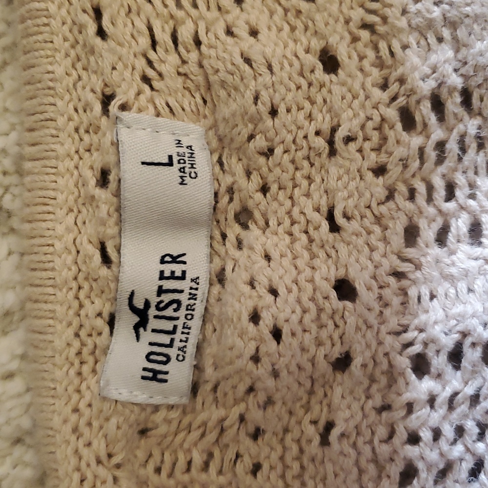 Vintage Hollister Cream Crochet Knit Crop Sweater Top Size L - Picture 3 of 5